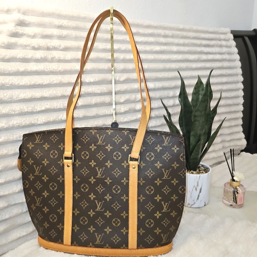 Louis Vuitton Brown Monogram Canvas Shoulder Tote with Tan Trim